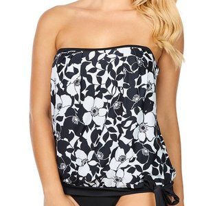 Island Escape Lei Day Coral Gables Blouson Tankini Top Black White 6